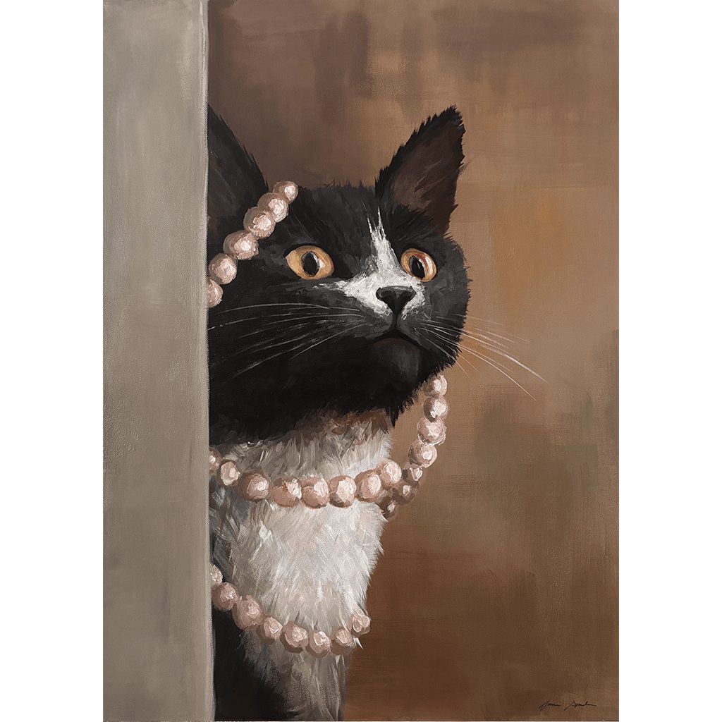 'Cat with a Pearl' - Painting Reproduction