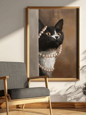 'Cat with a Pearl' - Painting Reproduction