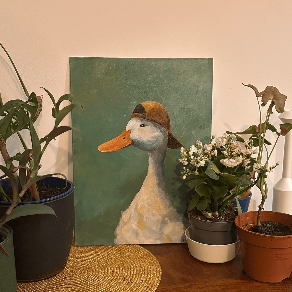 "Quack in a Cap" - Acrylic on Canvas (SOLD)