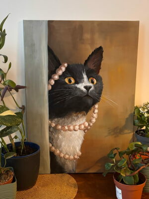 "Cat with a Pearl" - Acrylic on Canvas (SOLD)