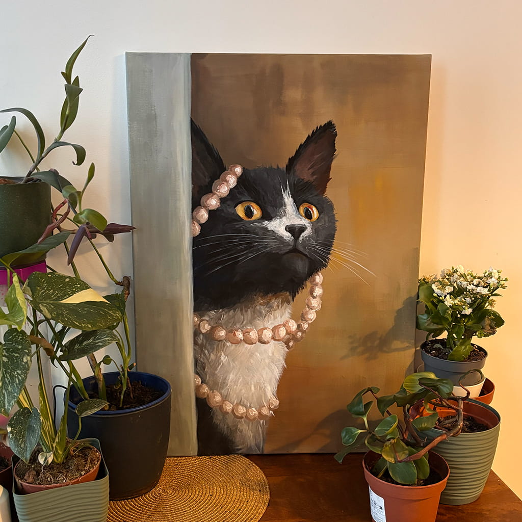 "Cat with a Pearl" - Acrylic on Canvas (SOLD)